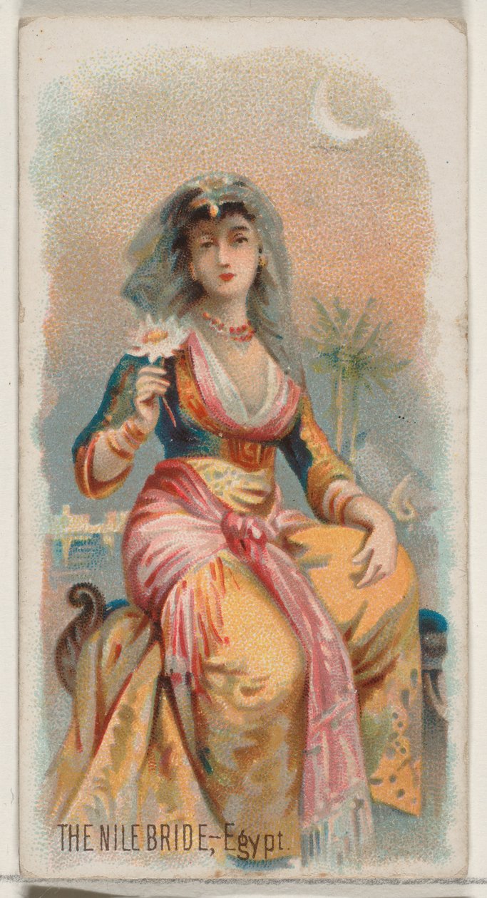 The Nile Bride, Egypt, from the Holidays series N80 for Duke brand cigarettes, 1890., 1890.    1183455   no       norwegian Successfully Translated  Original: Het verraderlijke schot Translat: Het verraderlijke schot 1389425 no norwegian Successfully Trans av George S. Harris and Sons