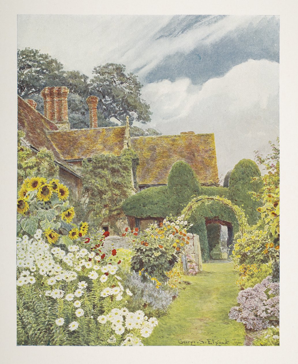 Cleeve Prior, Sunflowers, illustrasjon i "Some English Gardens", av George S. Jekzel Elgood & Gertrude Jekyll av George Samuel Elgood