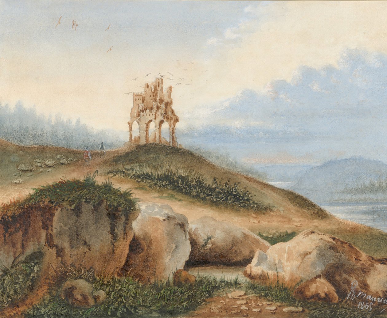 Landskap med et fantastisk slott, 1865. av George Sand