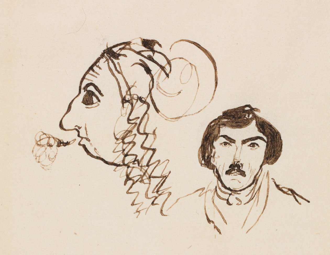 Selvportrett med portrett av Delacroix, ca. 1845. av George Sand