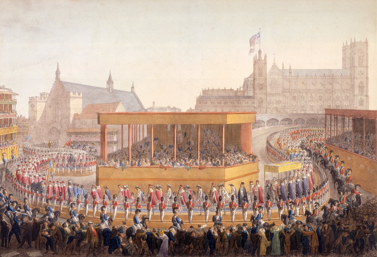 Kong George IVs kroningsprosesjon, Westminster, London, 10. juli 1821 av George Scharf