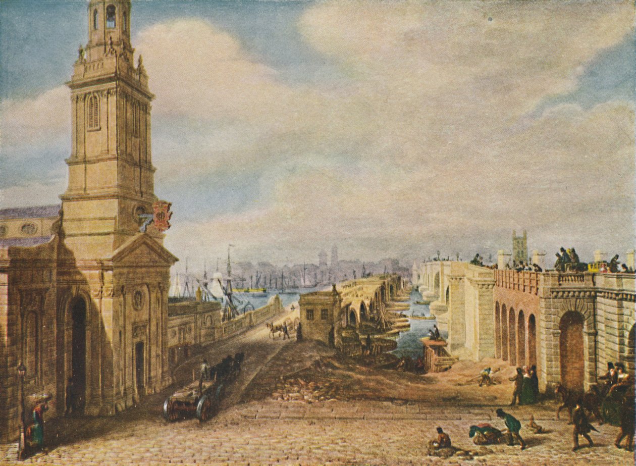 London Bridges gamle og nye, 1831, 1920 av George Scharf