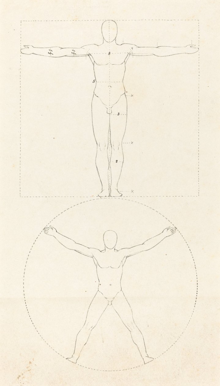 Sirkel og kvadrat av menneskefiguren av George Scharf after John Flaxman