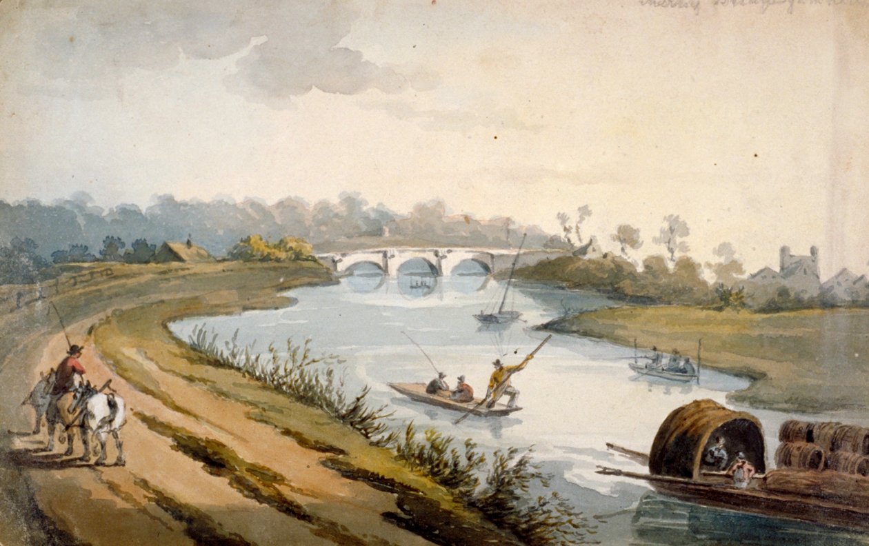 Themsen nær Chertsey, Surrey, c1820 av George Shepheard