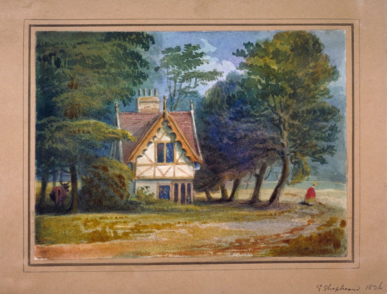 Utsikt over hytta i Hyde Park, London, 1826. av George Shepheard