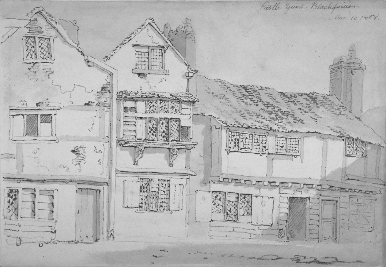 Bygninger i Castle Yard, Blackfriars, City of London, 1808 av George Shepherd