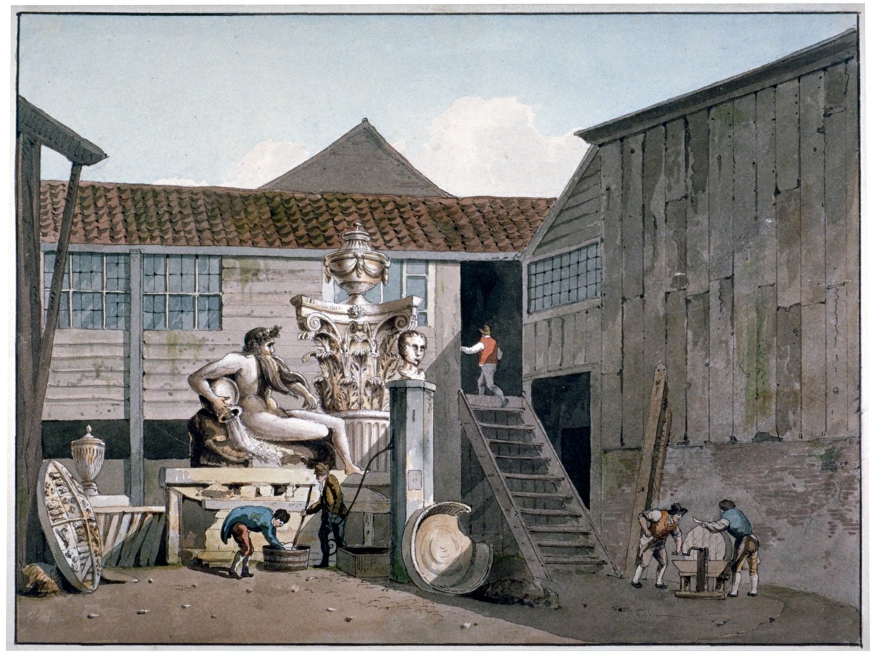 Coade Stone fabrikkgård på Narrow Wall Street, Lambeth, London, c1800. av George Shepherd