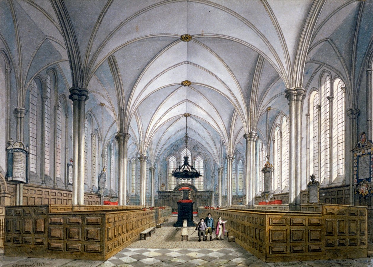 Innvendig utsikt over Temple Church, London, 1811. av George Shepherd