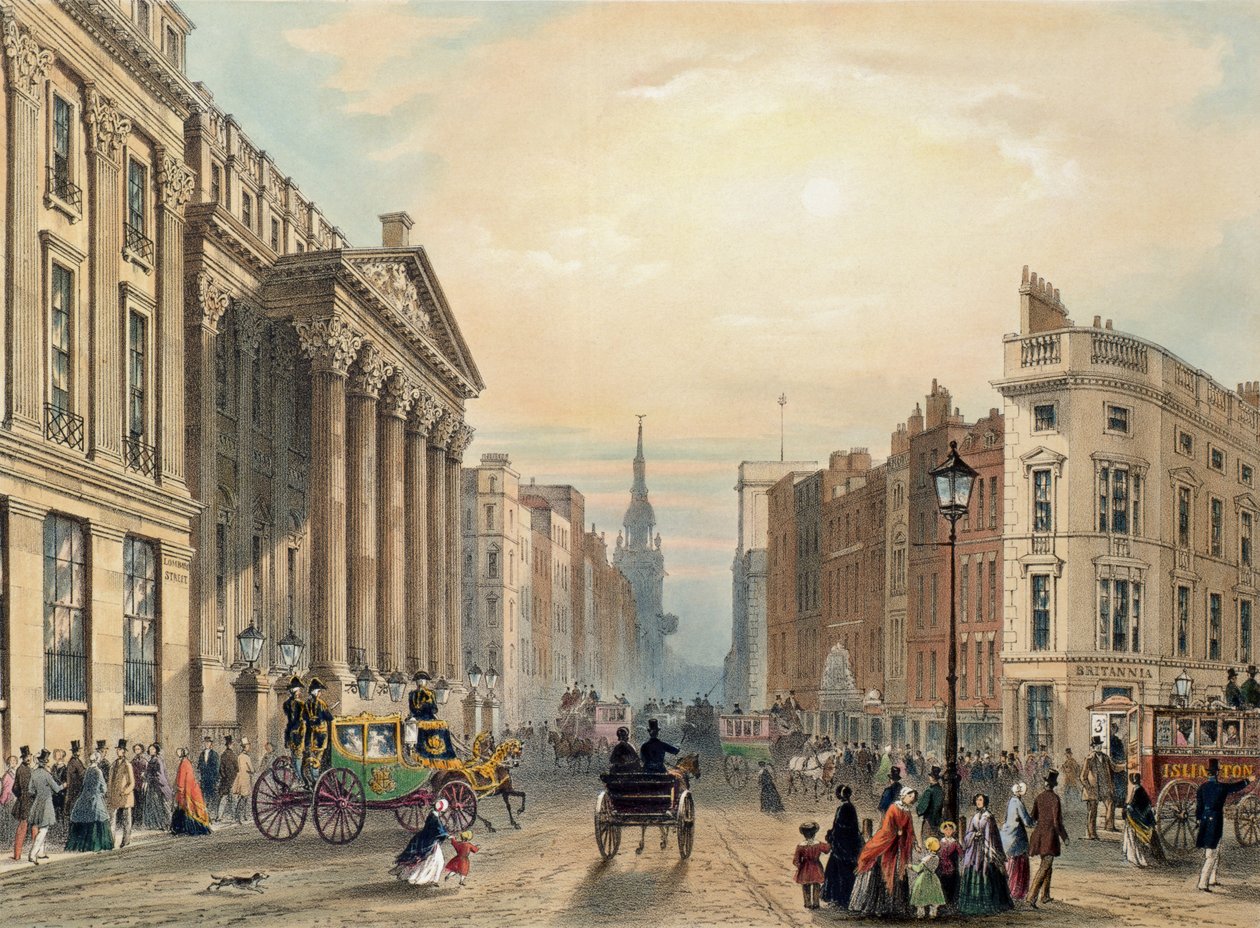 Mansion House ser mot Cheapside, gravert av Thomas Picken (d.1870) utgitt av Ackermann 1851 av George Shepherd