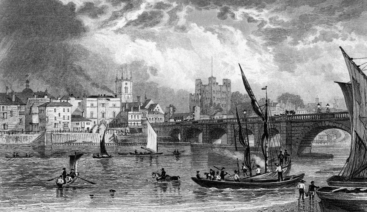 Rochester Bridge, gravert av H. Adlard, ca. 1830 av George Shepherd