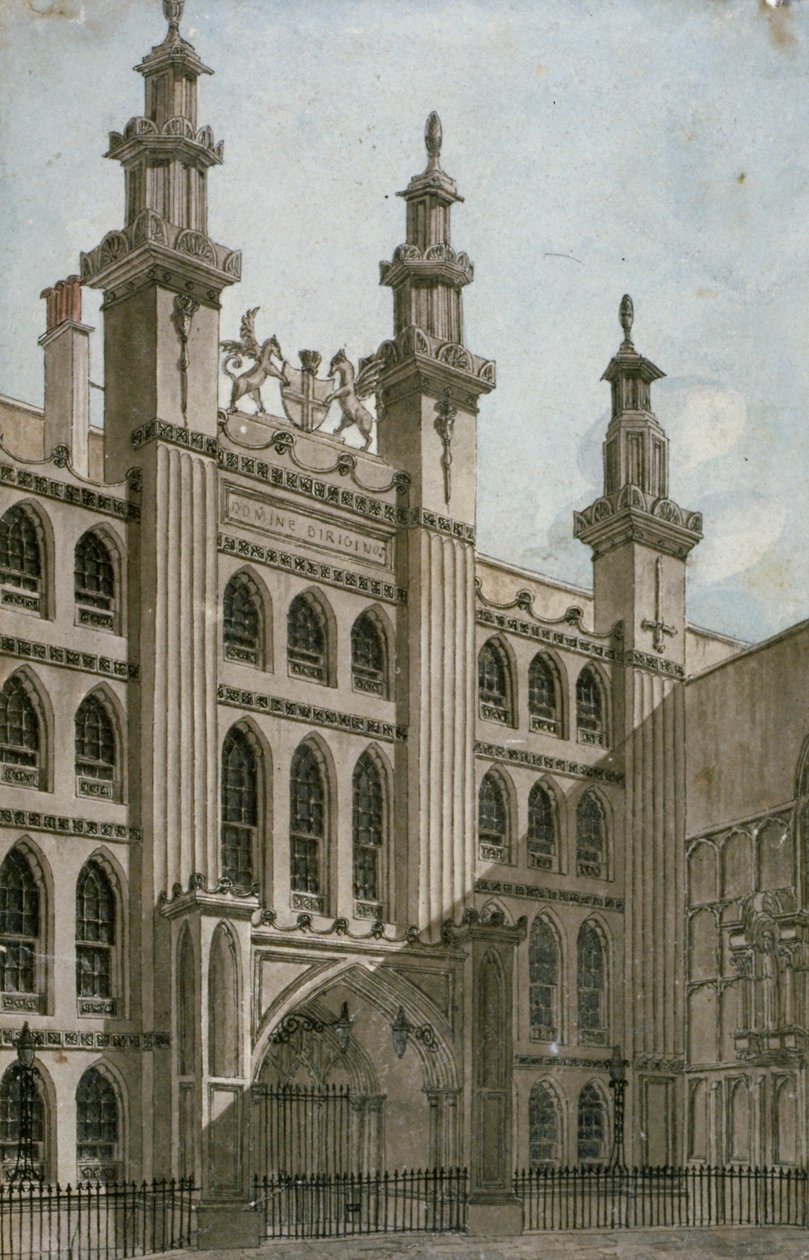 Sør-vest utsikt over Guildhall-fronten, City of London, 1810 av George Shepherd