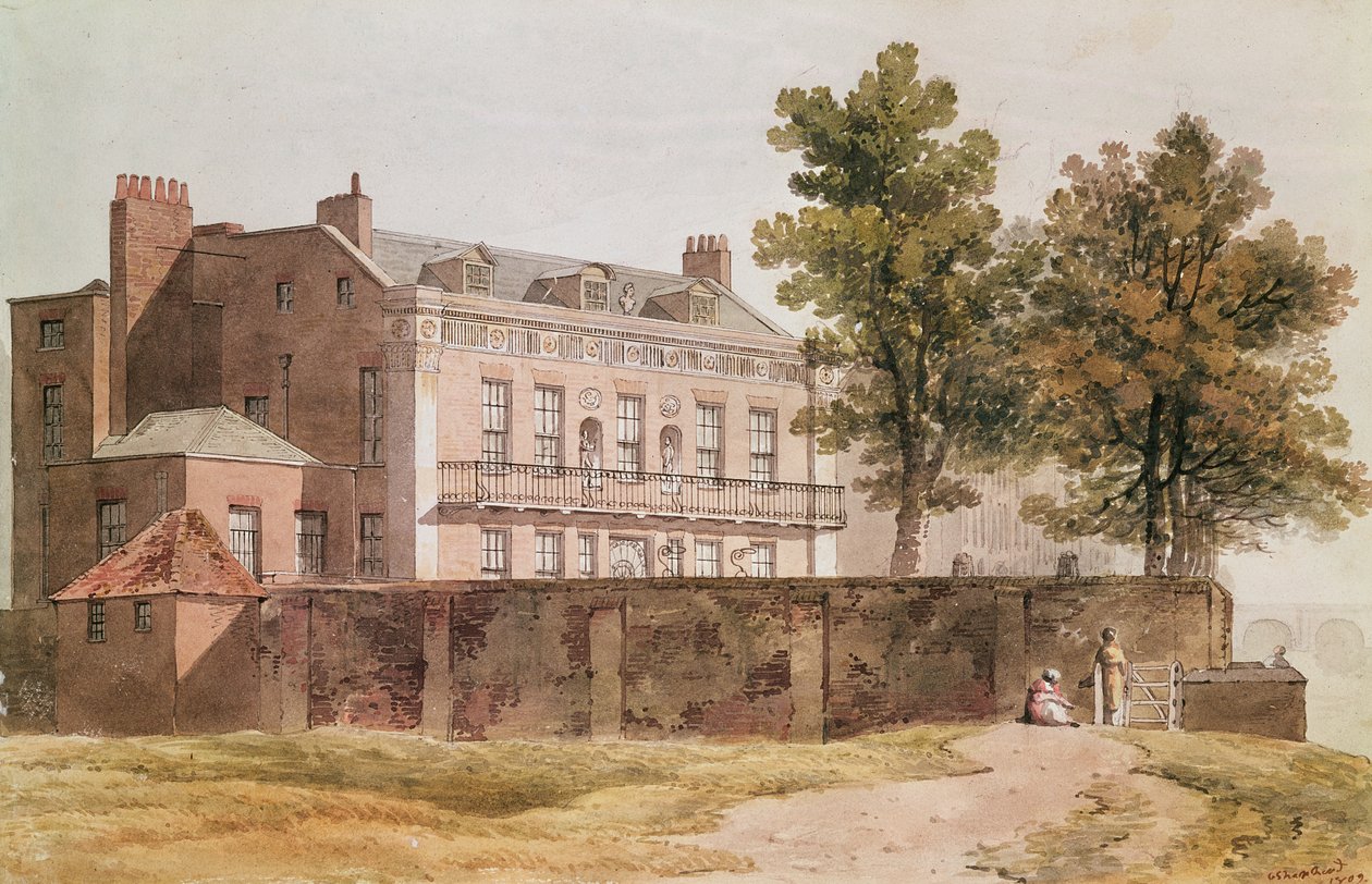 Utsikt over Grosvenor House ved Millbank, 1809 av George Shepherd