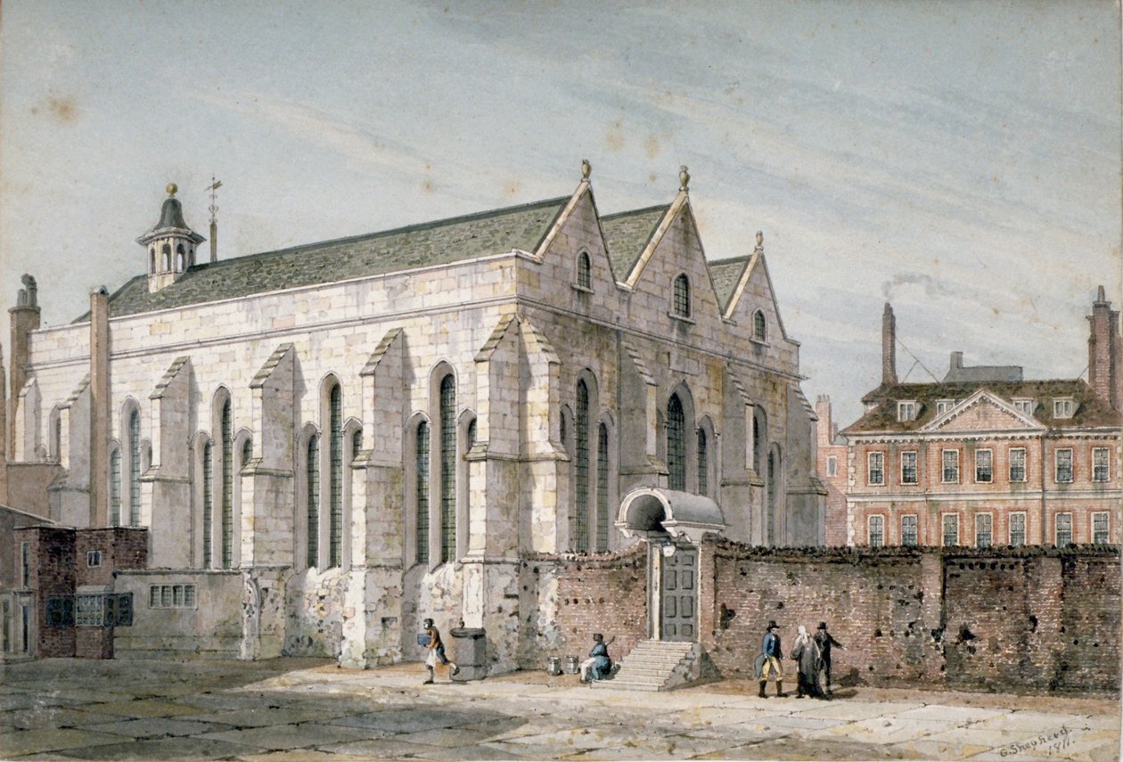 Utsikt over Temple Church, City of London, 1811. av George Shepherd