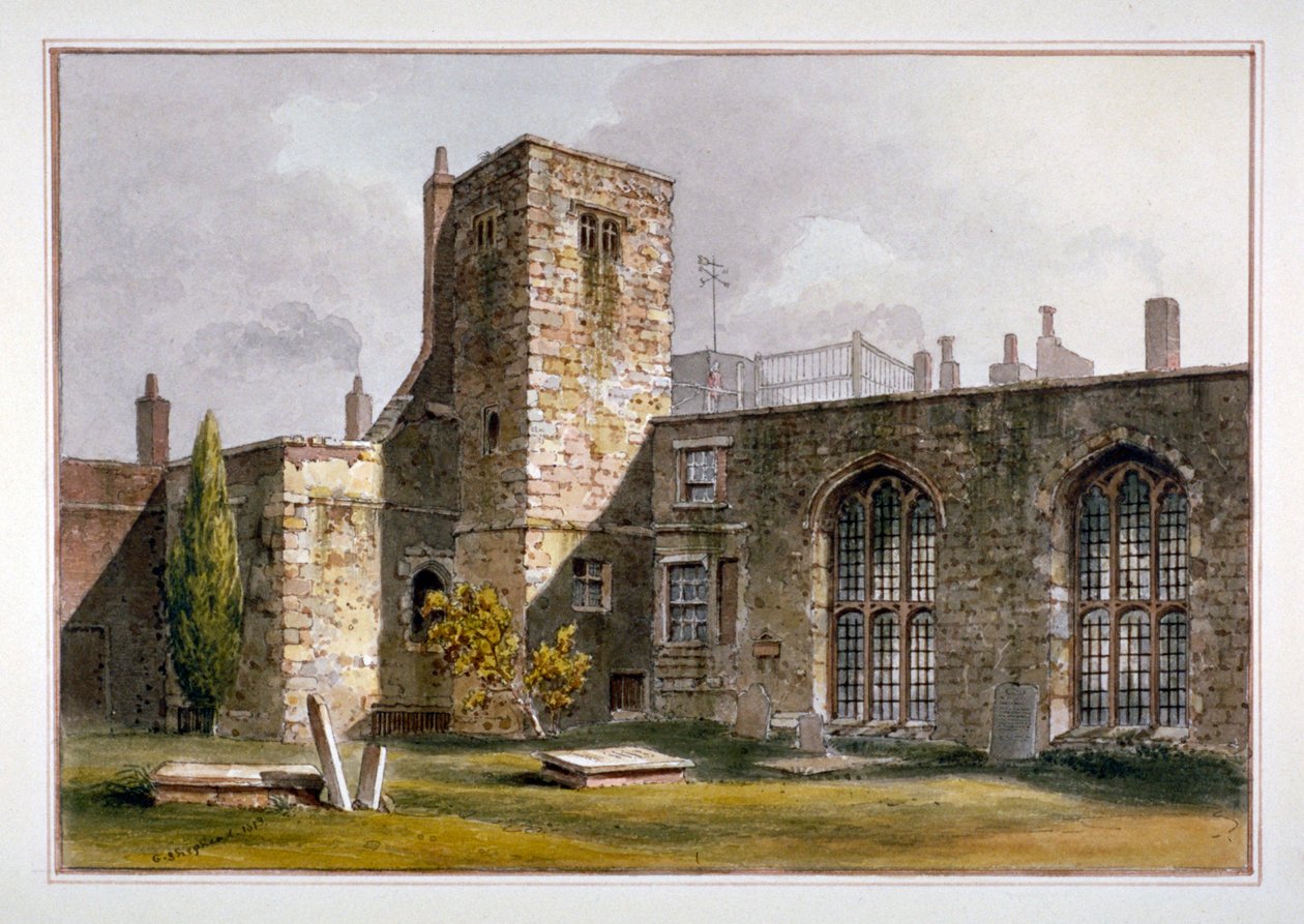 Utsikt over Savoy Chapel, Savoy Palace, Westminster, 1819 av George Shepherd
