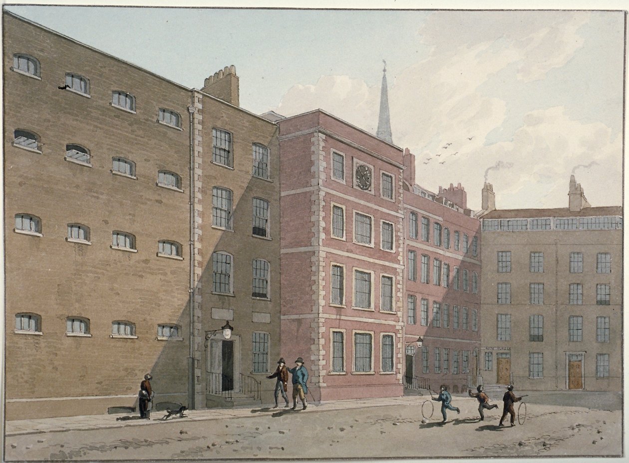 Utsikt over firkanten ved Bridewell, City of London, 1810 av George Shepherd