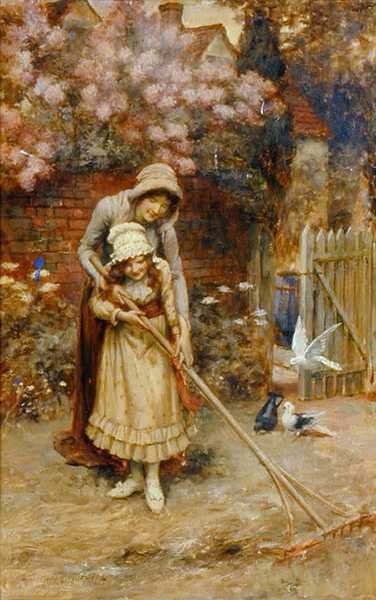 Mange hender gjør lett arbeid (olje på panel) av George Sheridan Knowles