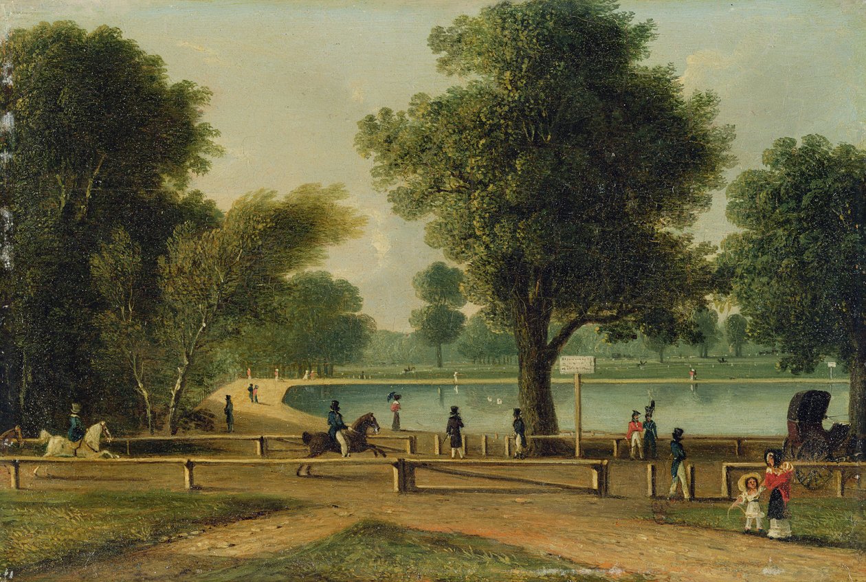The Serpentine, Hyde Park (olje på panel) av George Sidney (attr. to) Shepherd