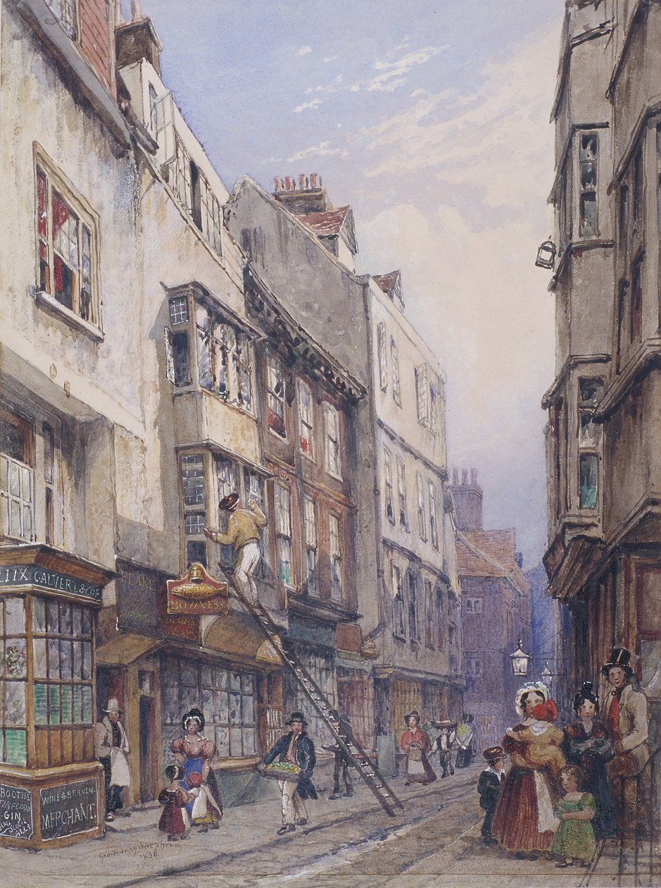 Bell Yard nær Chancery Lane, London, 1835 av George Sidney Shepherd