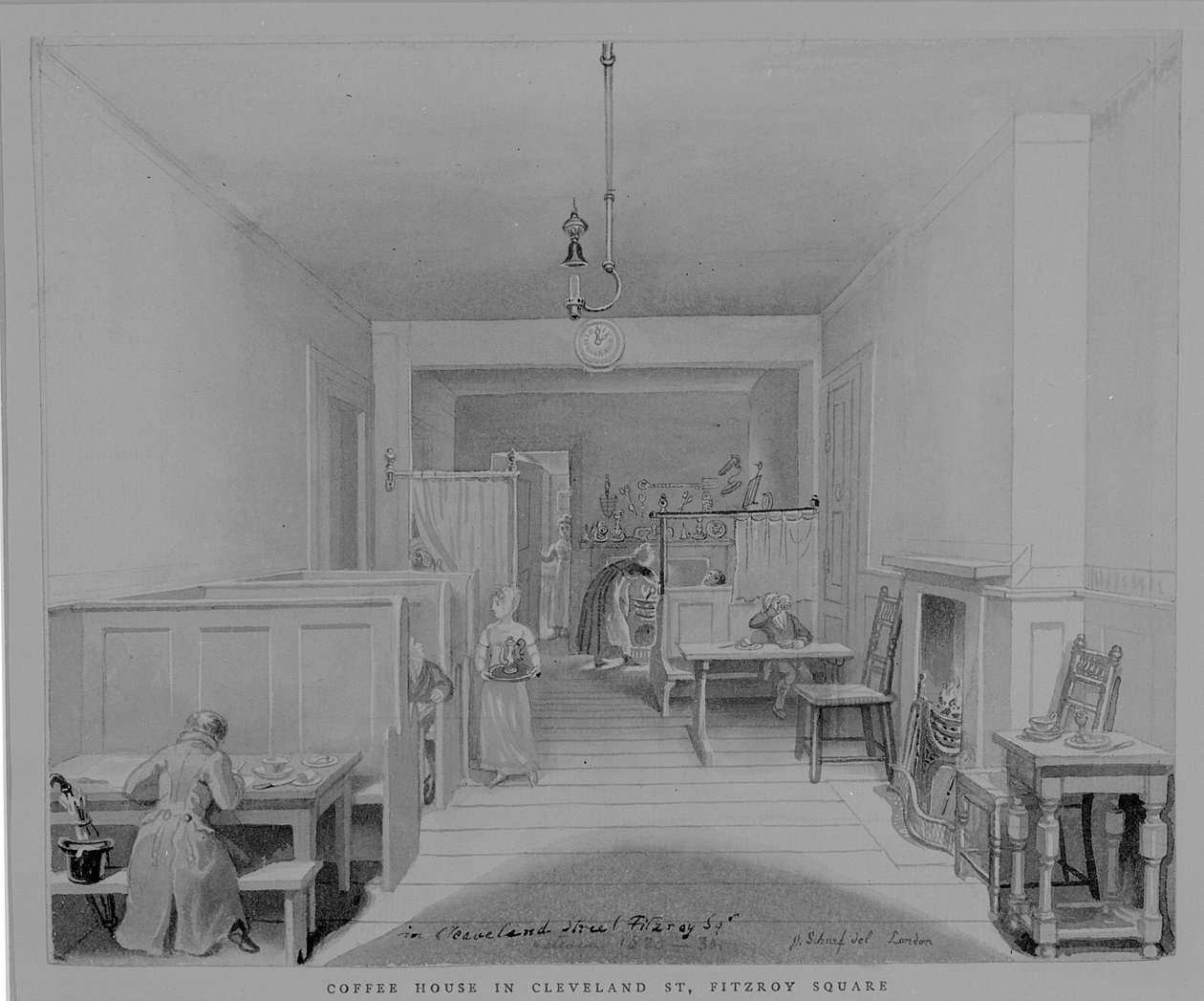 Coffee House i Cleveland Street, Fitzroy Square, London av George Snr Scharf