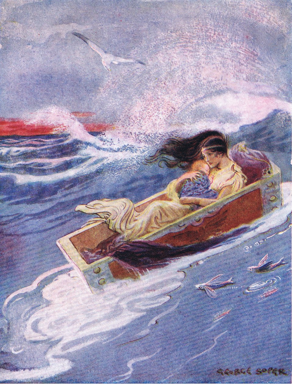 Borte og ut til havet fløt moren og babyen, fra The Heroes utgitt av George Allen og Unwin 1929 av George Soper