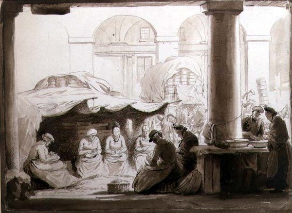 Shelling Peas, Covent Garden av George Soper