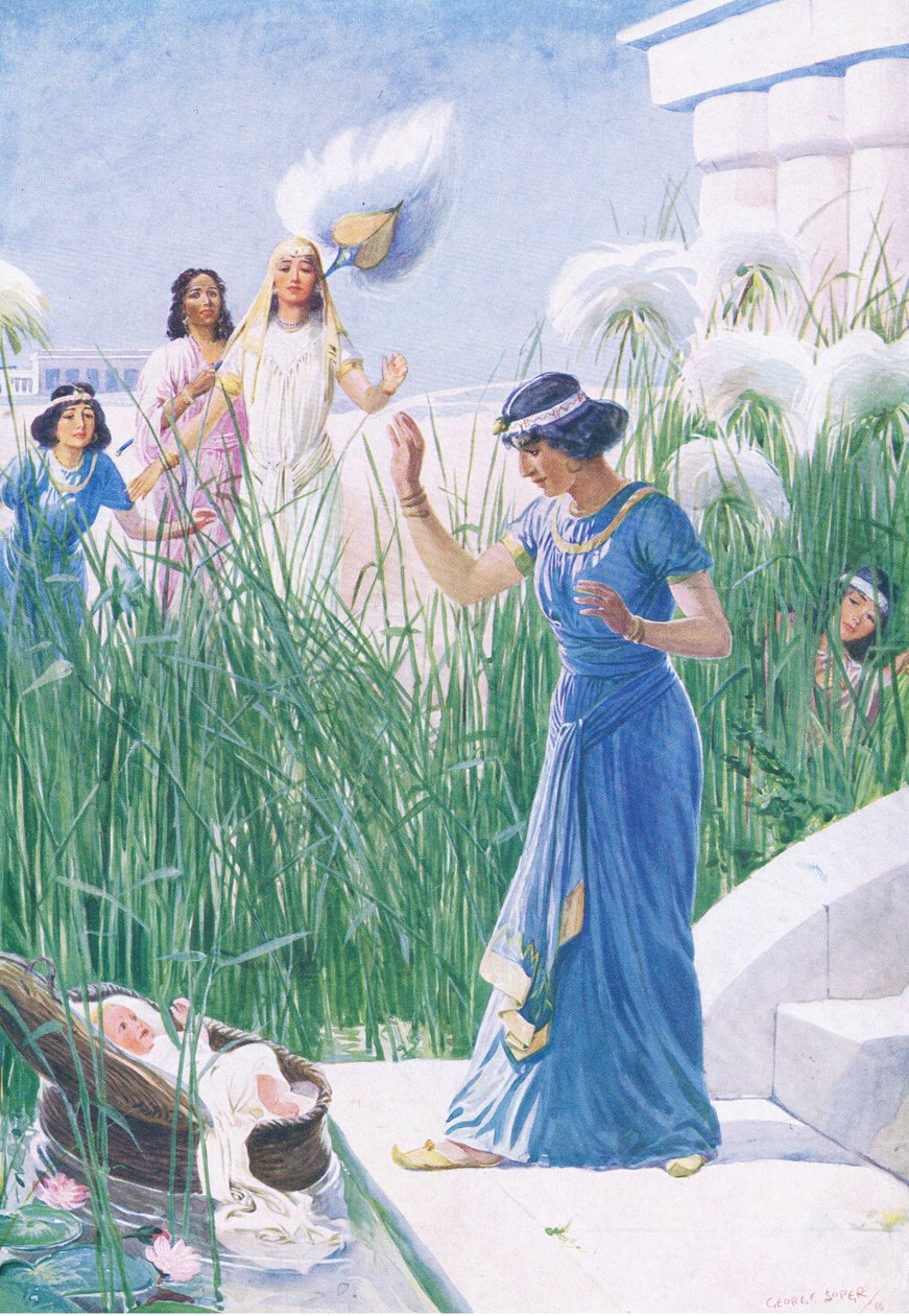 Babe among the bullrushes, fra The Bible Picture Book utgitt av Thomas Nelson, ca.1950 av George Soper