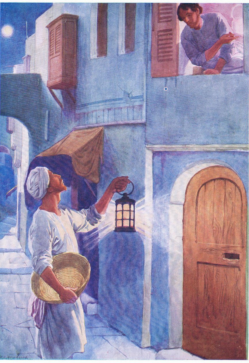 Den uvennlige naboen, fra The Bible Picture Book utgitt av Thomas Nelson, ca. 1950 av George Soper