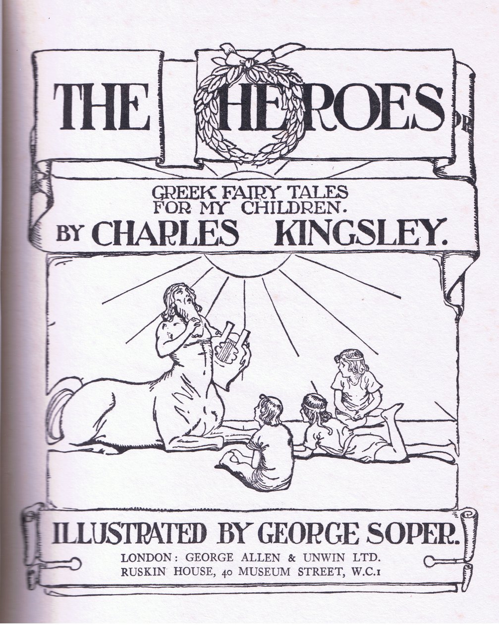 Tittelsidedesign, fra The Heroes utgitt av George Allen og Unwin 1929 av George Soper