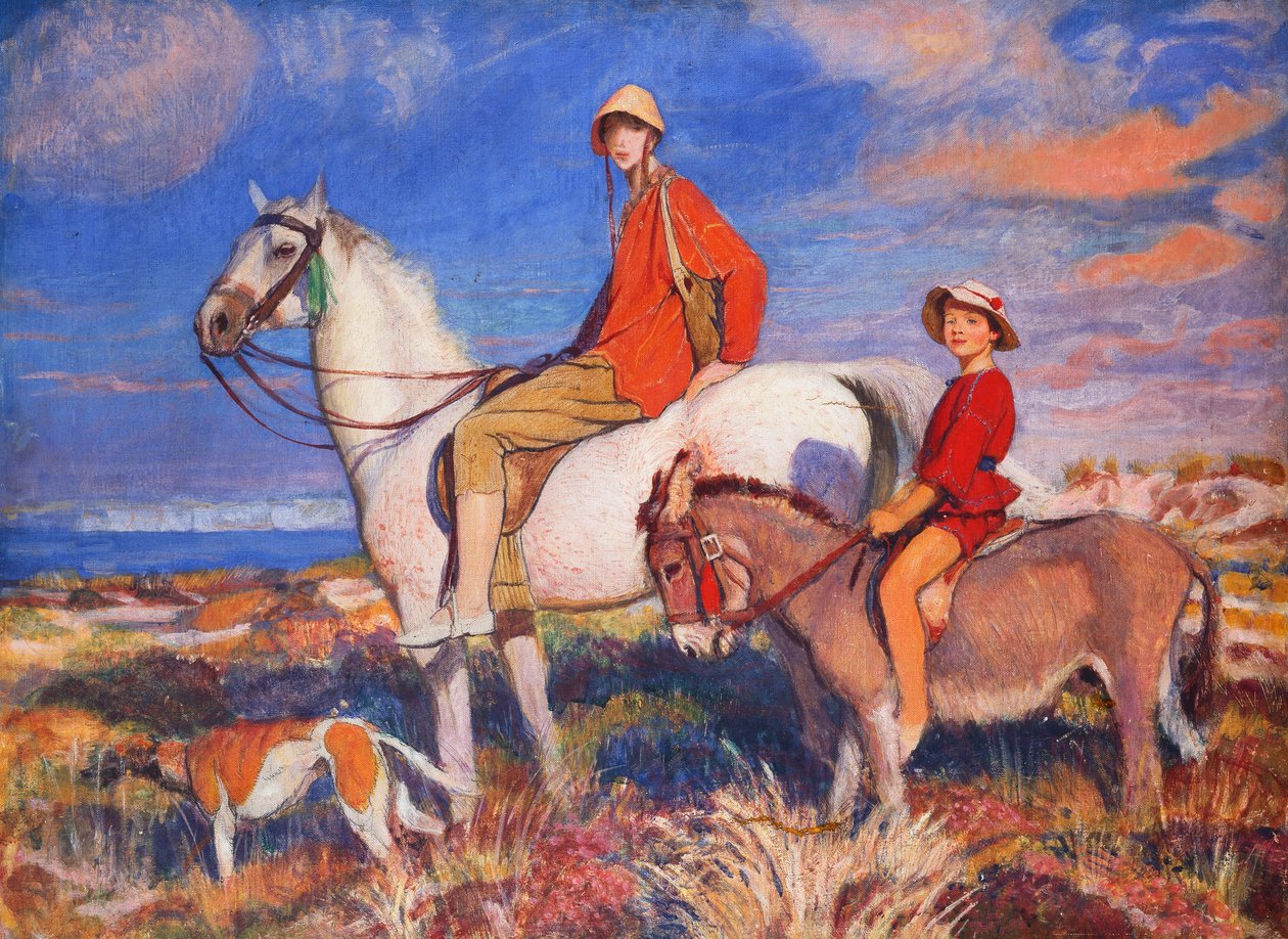 Hilda og Mary ved Studland Bay, Dorset, ca. 1930 (olje på lerret) av George Spencer Watson