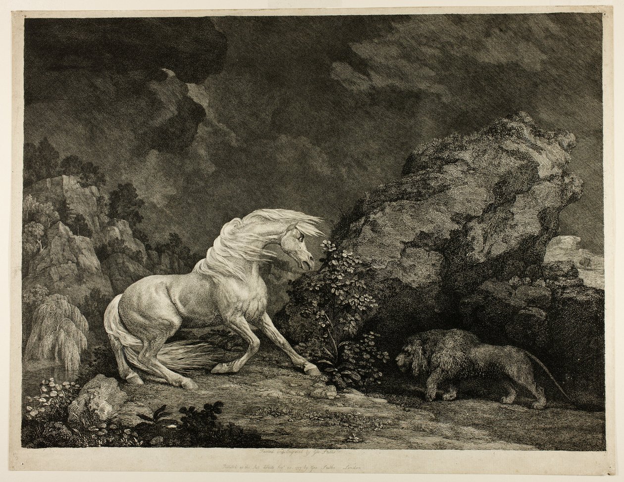 En hest skremt av en løve av George Stubbs