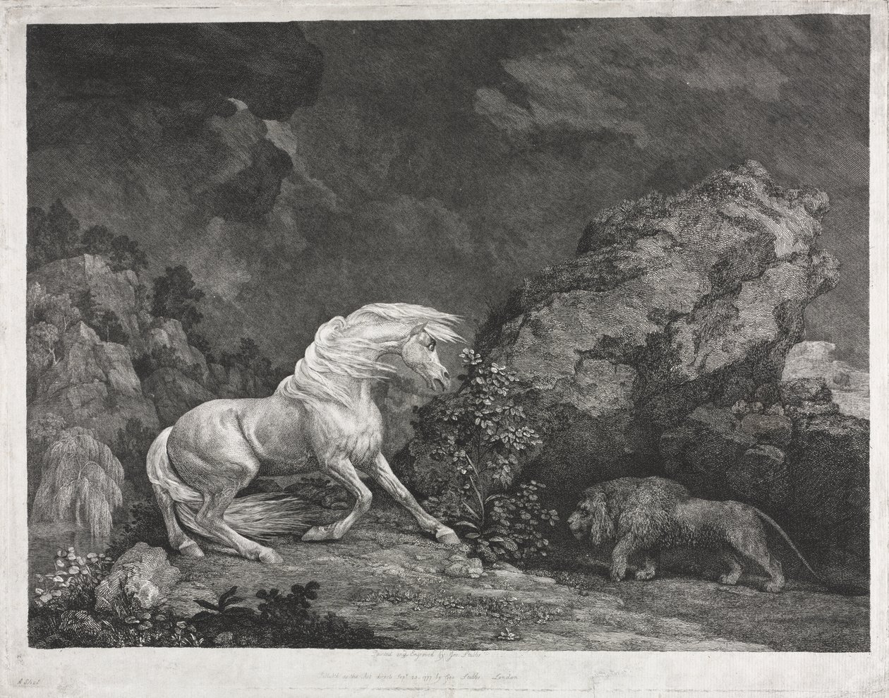 En hest som er skremt av en løve av George Stubbs
