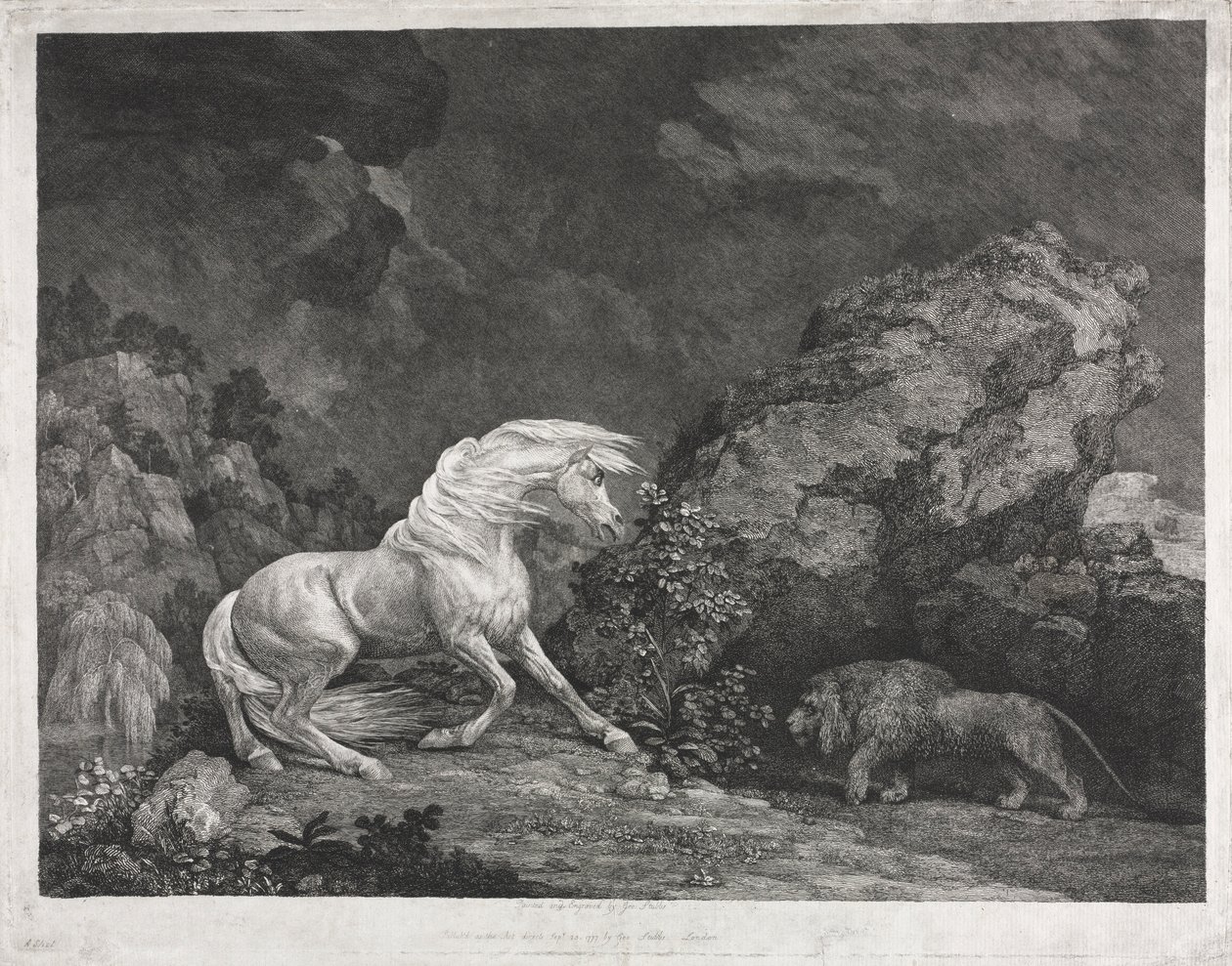 En hest skremt av en løve, 1777. av George Stubbs