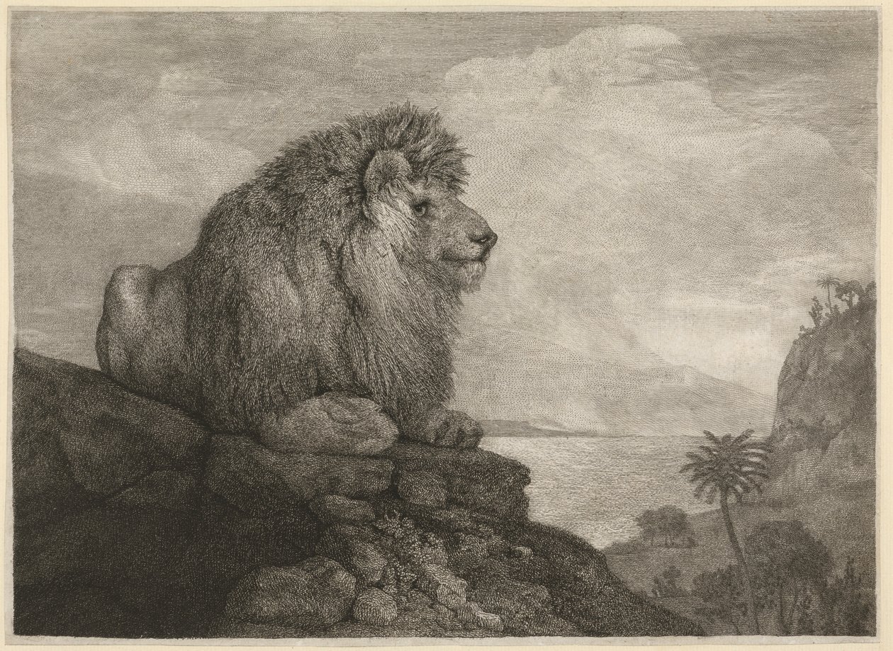 En løve [En løve hviler på en stein] av George Stubbs