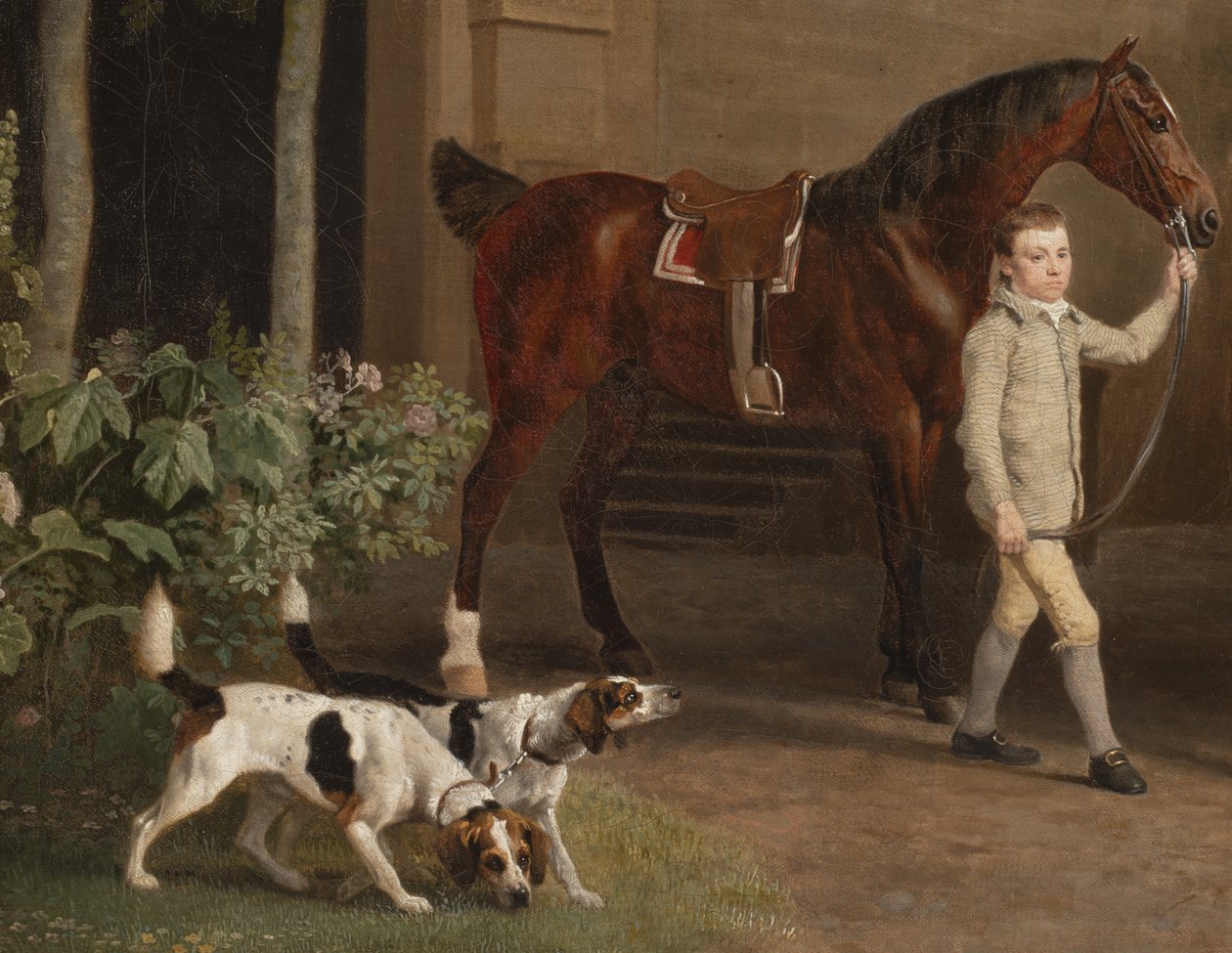 Detalj fra William Henry Cavendish Bentinck, 3. hertug av Portland foran Welbeck Abbey Riding Stables, 1766-7 av George Stubbs