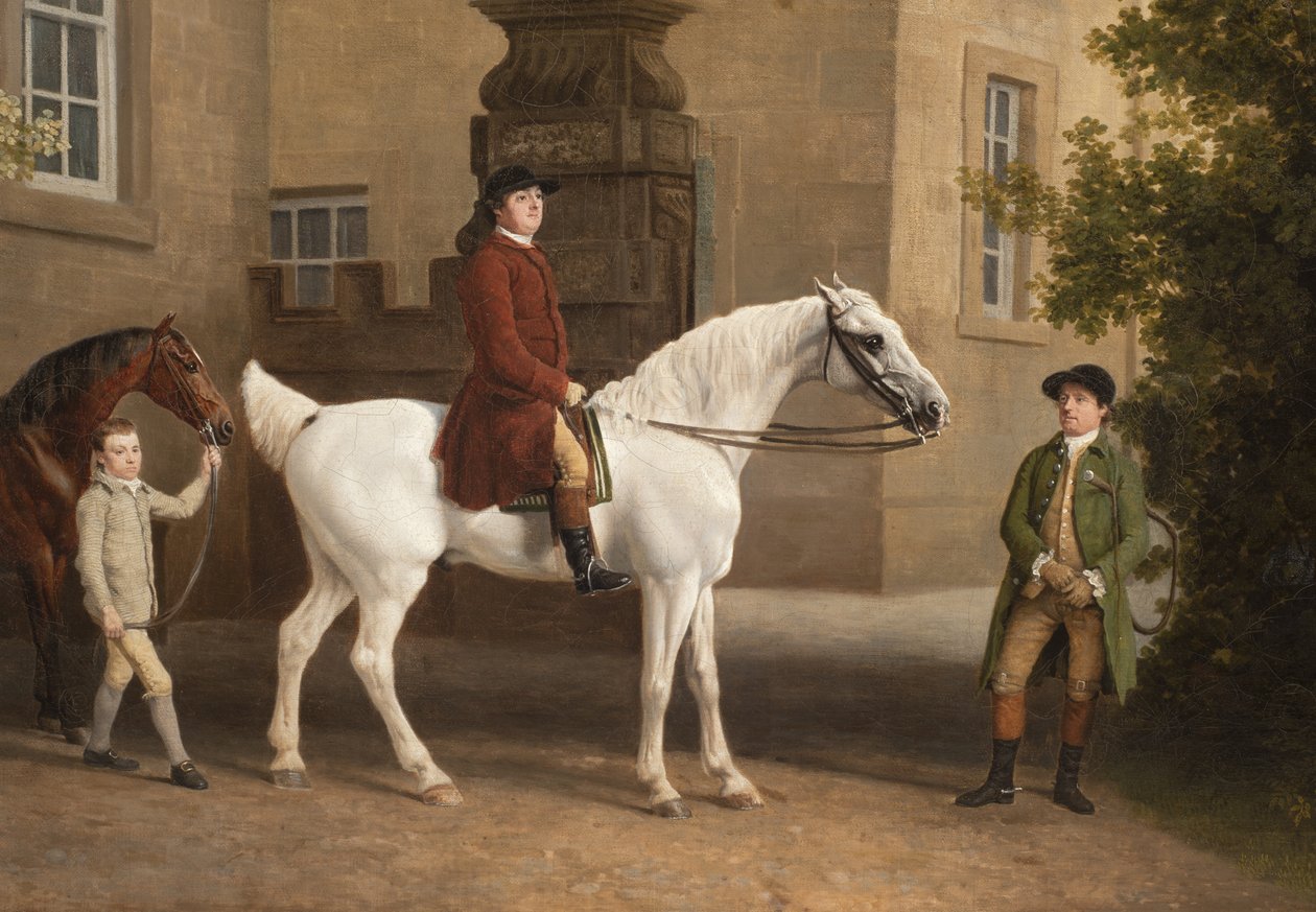 Detalj fra William Henry Cavendish Bentinck, 3. hertug av Portland foran Welbeck Abbey Riding Stables, 1766-7 av George Stubbs