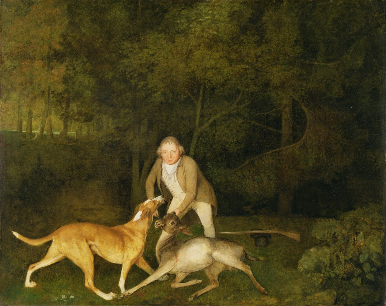 Freeman, jarlen av Clarendons viltvokter, med en døende doe og hund av George Stubbs