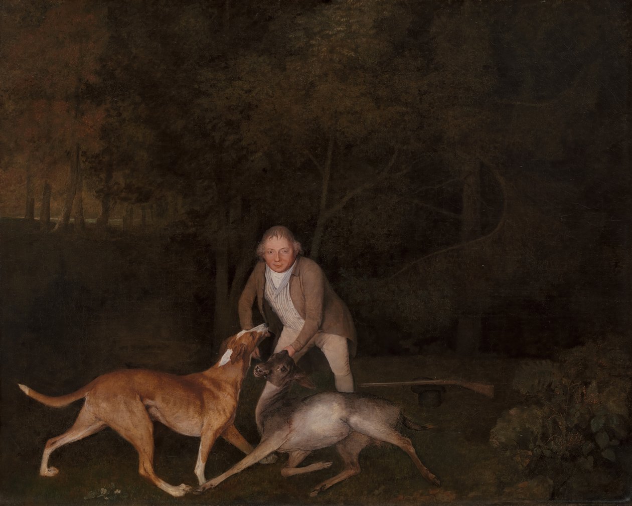 Freeman, jarlen av Clarendons viltvokter, med en døende doe og hund, 1800. av George Stubbs