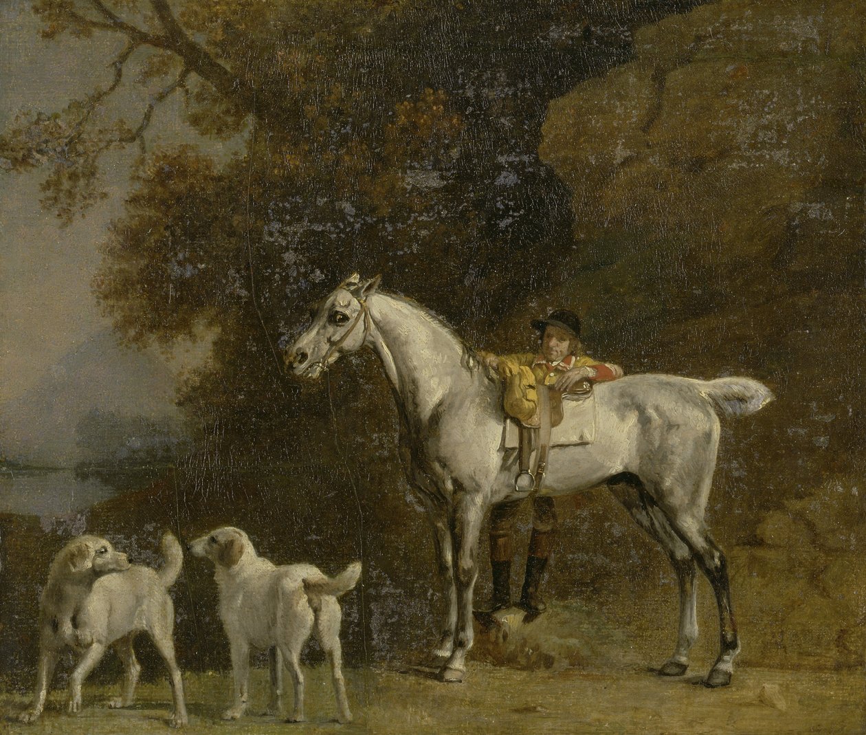 Huntsman with a Grey Hunter and Two Foxhounds: detaljer fra Goodwood 