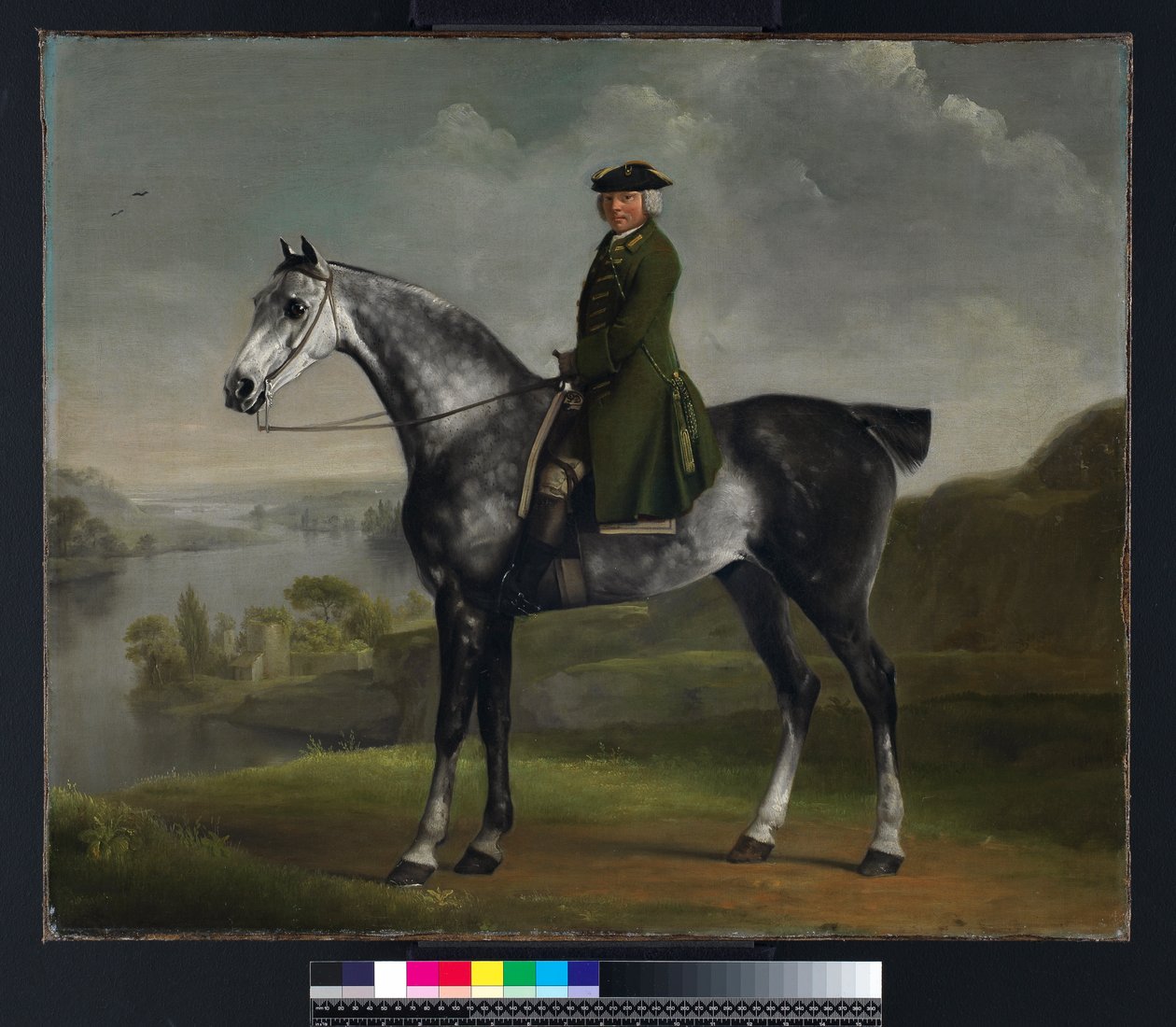 Joseph Smyth Esquire, løytnant av Whittlebury Forest, Northamptonshire, på en Dapple Grey Horse, ca. 1762-64 av George Stubbs