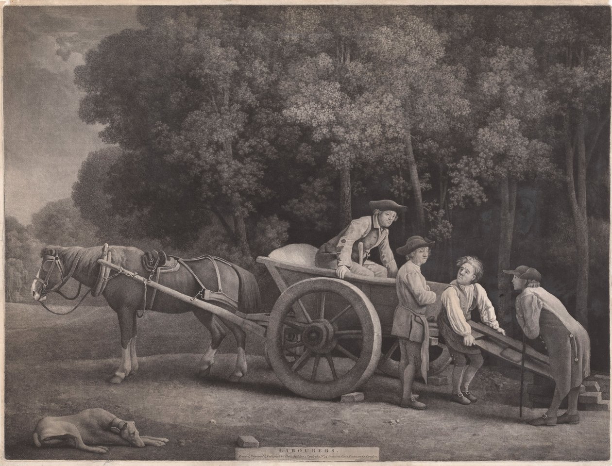 Arbeidere, gravert av kunstneren, pub. 1789 (etsing) av George Stubbs