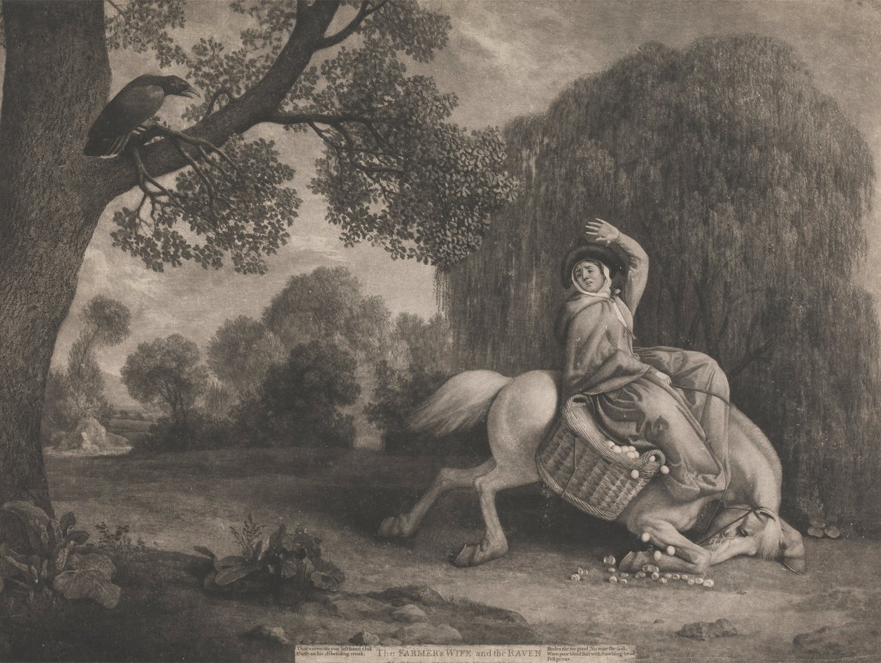 The Farmers Wife and the Raven, gravert av kunstneren, pub. 1788 (se også 123112) av George Stubbs