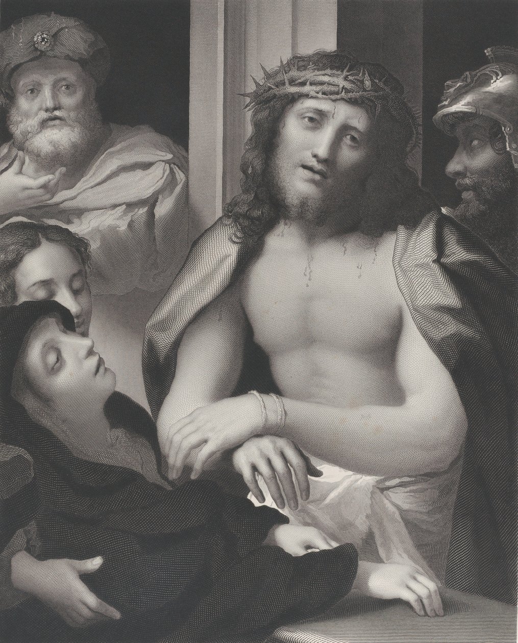 Ecce Homo, med Pontius Pilatus bak seg til venstre, Jomfruen besvimte nede til venstre, og ..., 1850. av George Thomas Doo