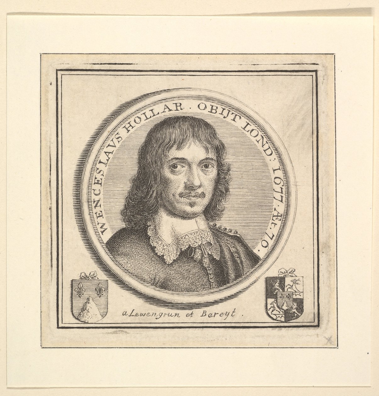Bust of Hollar in a Circular Frame publisert i Vertues, Description of the Works of the..., 1745. av George Vertue