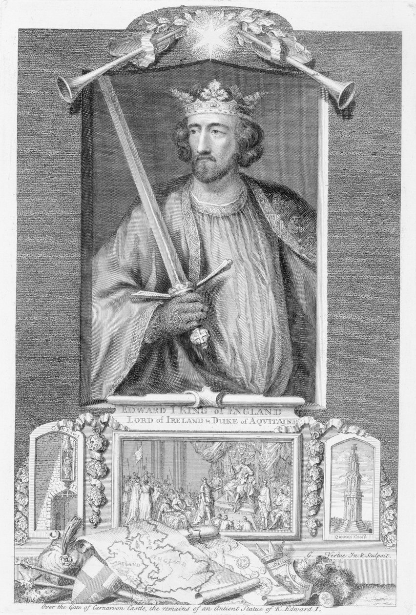 Edward I (1239-1307) Konge av England fra 1272, etter restene av en statue, gravert av kunstneren (gravering) av George Vertue
