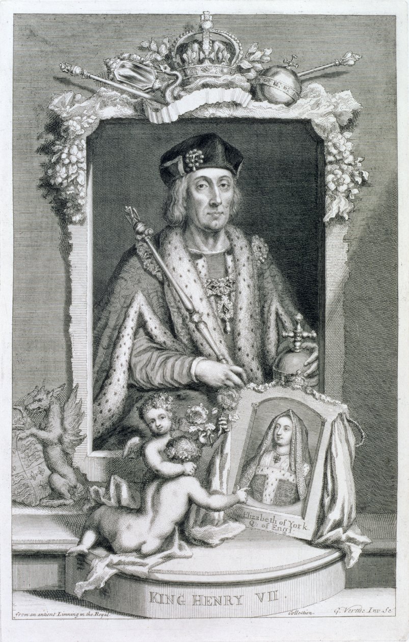 Henry VII (1457-1509) Konge av England fra 1485, etter et portrett i Royal Collection, gravert av kunstneren av George Vertue