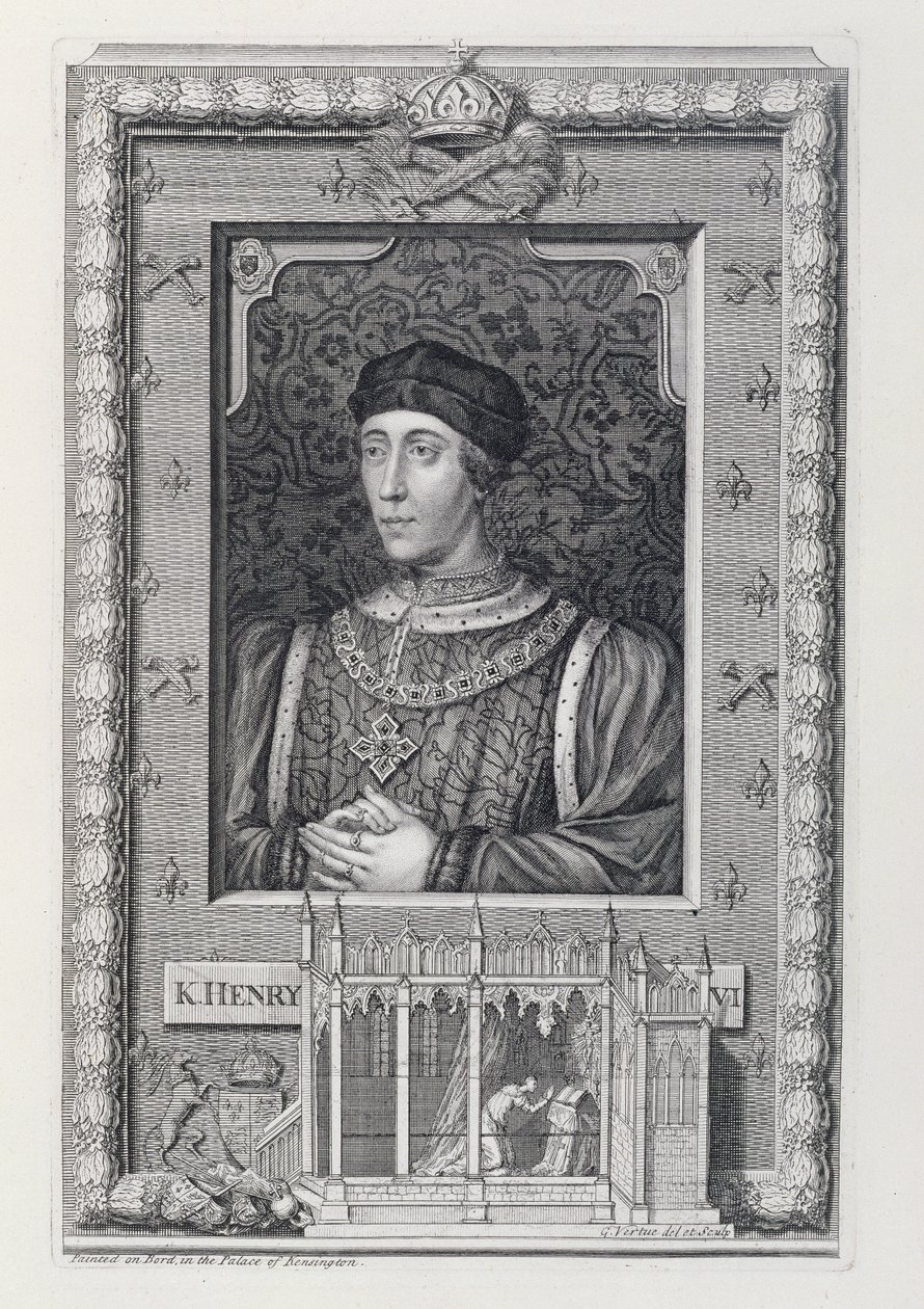 Henry VI (1421-71) konge av England 1421-66 og 1470-71, etter et portrett i Kensington Palace, gravert av kunstneren av George Vertue