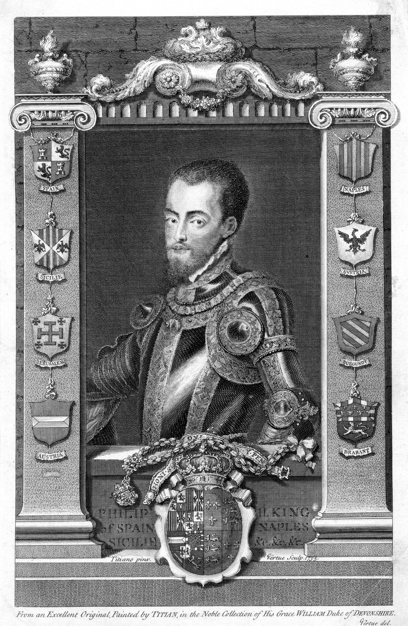 Filip II, konge av Spania, 1500-tallet, 1735 av George Vertue