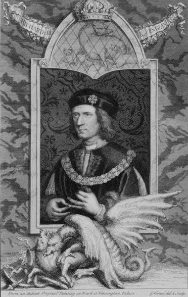 Richard III (1452-85) Konge av England fra 1483, etter et portrett i Kensington Palace, gravert av kunstneren (gravering) av George Vertue