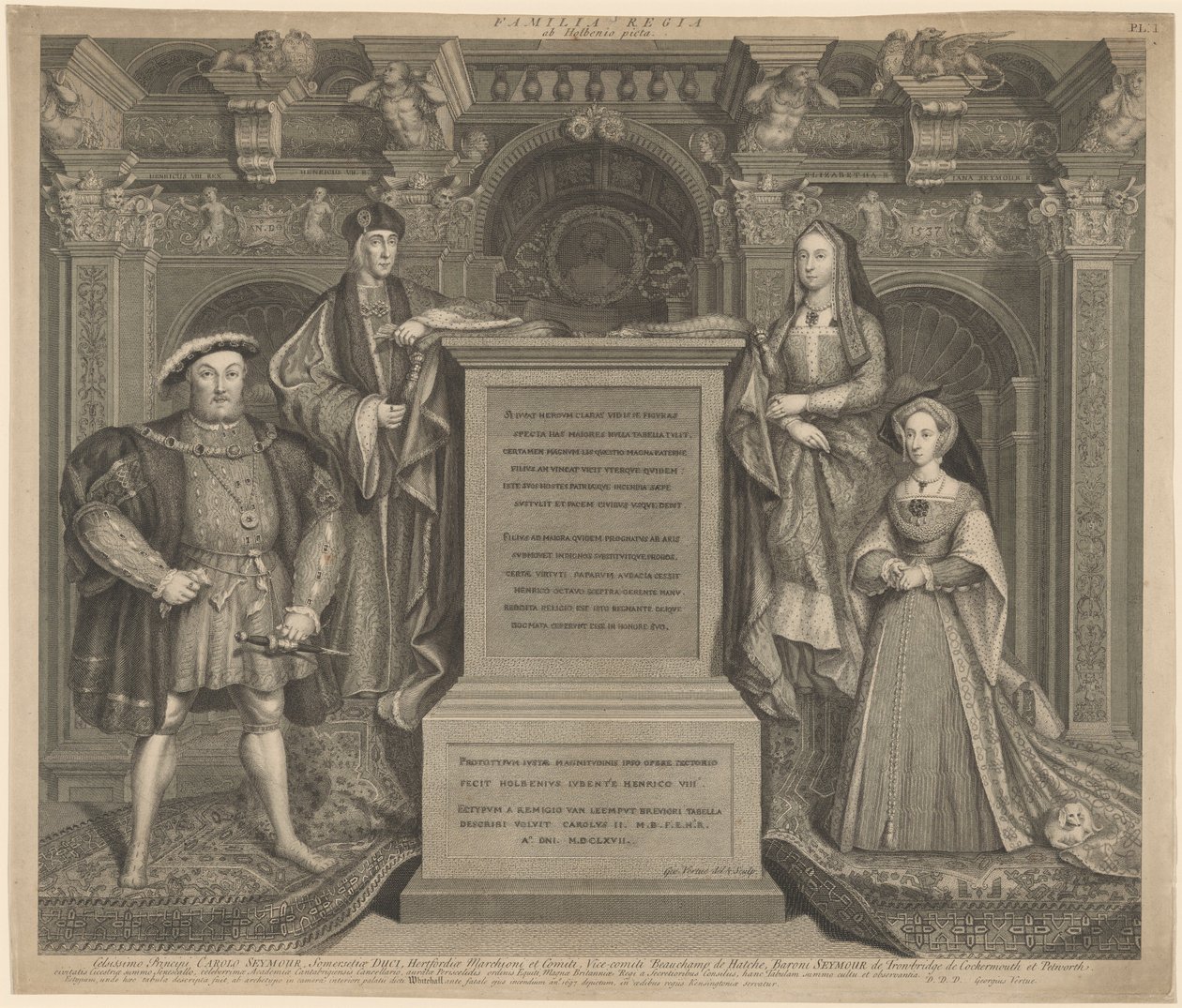 Henry VII og familien til Henry VIII i Whitehall Palace av George Vertue after Hans Holbein the Younger