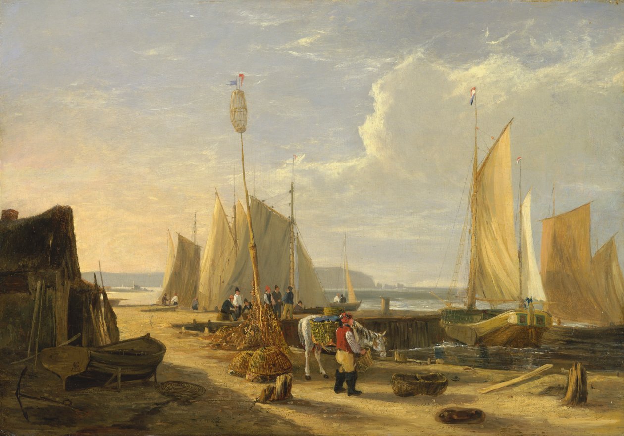 En havnescene på Isle of Wight, ser mot nålene av George Vincent